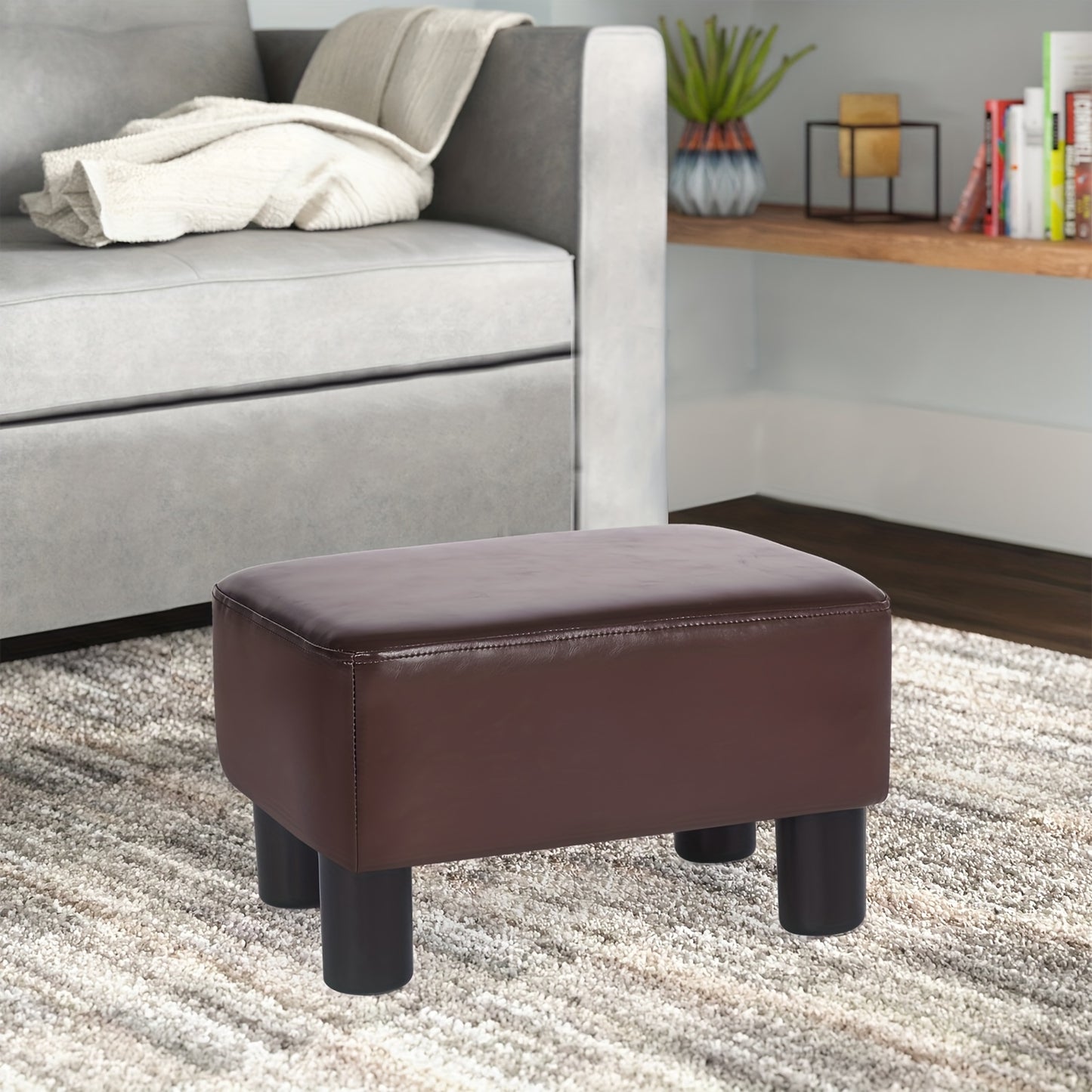 Small Footstool Ottoman PU Leather Footrest Modern Rectangular Footstools for Office Living Room Bedroom