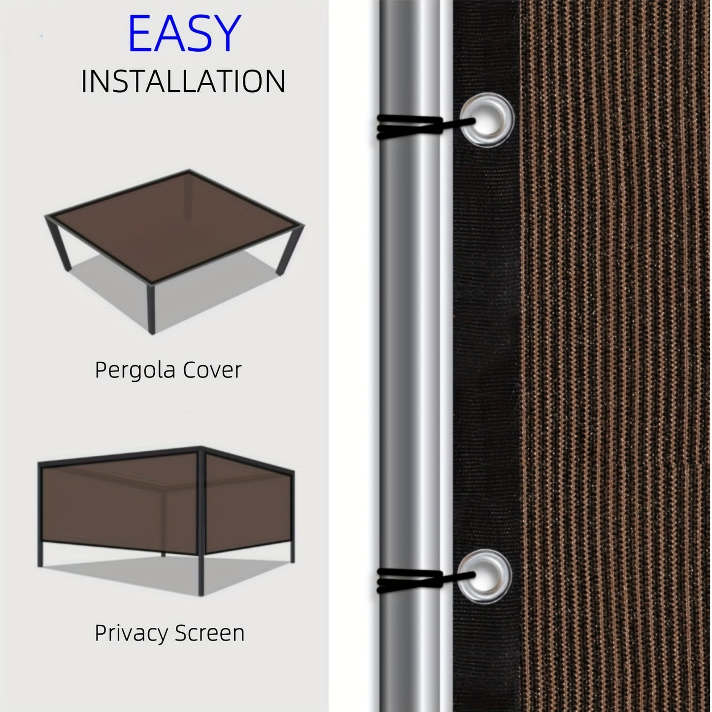 6/8/10/12ft Shade Fabric, Sun Shade Cloth, 90% Shade Net, Shade Screen, Shade Cover, Privacy Screen with Grommets for Patio Garden Pergola Cover Canopy(Brown)