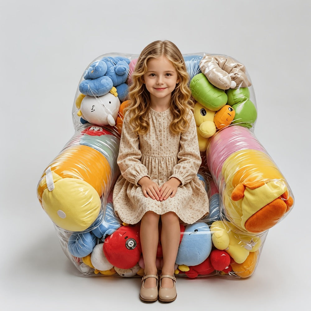 Large Capacity Transparent PVC Plush Toy Storage Sofa - Stuffed Animal and Doll Organizer for Toy Room and Playroom Easy Clean Durable