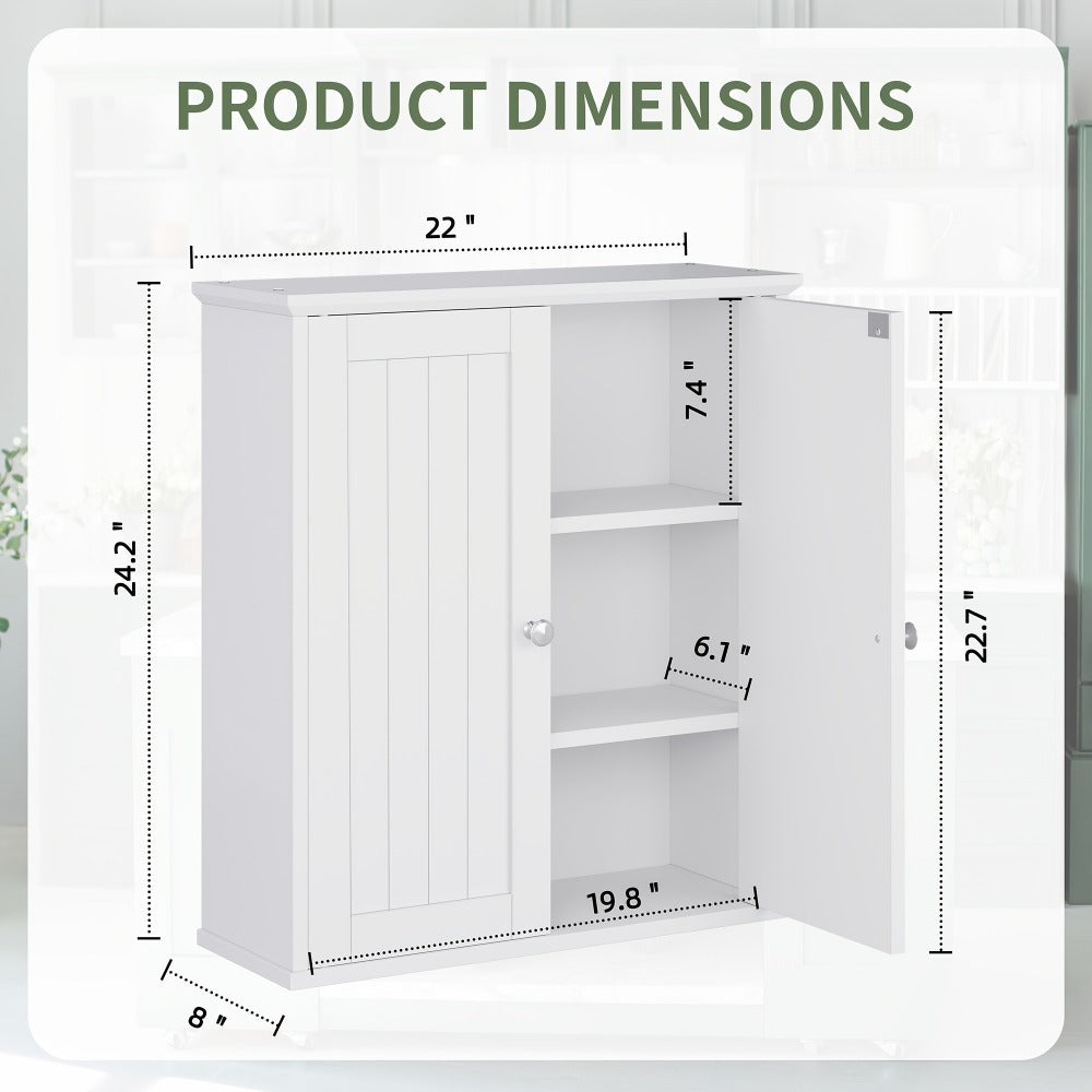 Wall Mounted Bathroom Cabinet with Shelf Linen Tower White, Kitchen Garage Laundry Room Wall Storage Cabinet with Adjustable Shelves