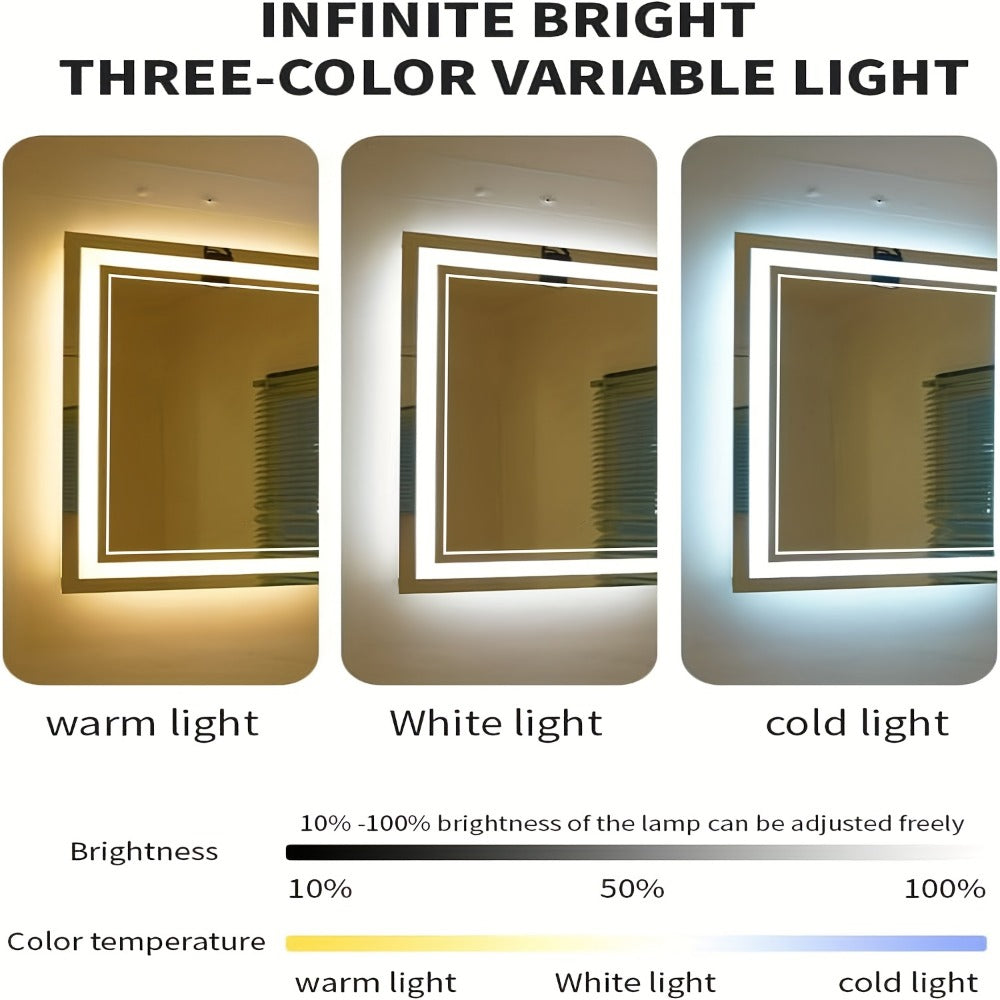 LED Bathroom Mirror Anti-Fog Dimmable with 3 Color Lights, Front & Backlit Smart Mirror Wall Mounted Horizontal/Vertical, Shatter-Proof Lighted Vanity Mirror for Bathroom Makeup, 24x32" & 24x36"