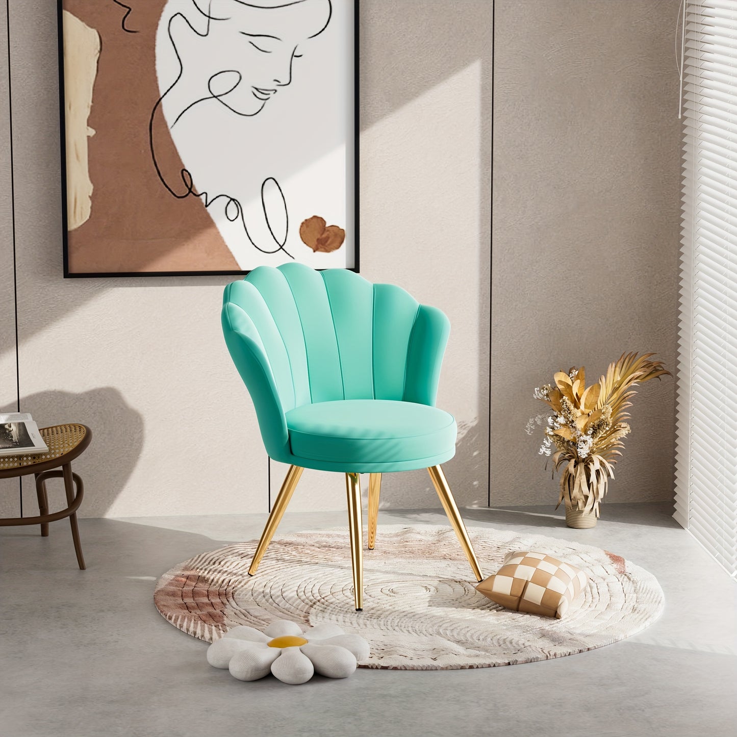 1 Velvet Dining Chair - Woven Upholstery, Golden Metal Legs, Modern Style, Suitable for Living Room, Dining Room, Kitchen, Comfortable Seating Solution