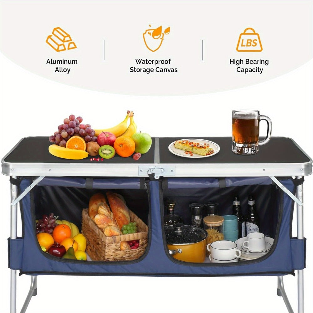 4 Ft Folding Table Aluminum Adjustable Height Portable Camping Picnic Table for Outdoor Beach BBQ Backyard Party Garden Patio 5 Colors