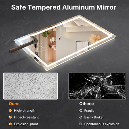 LED Bathroom Mirror 24x36 Inch with Front & Backlight Anti-Fog Dimmable, 3 Color Temperatures Memory Function Shatter-Proof Tempered Glass Vanity Wall Mirror Horizontal Vertical