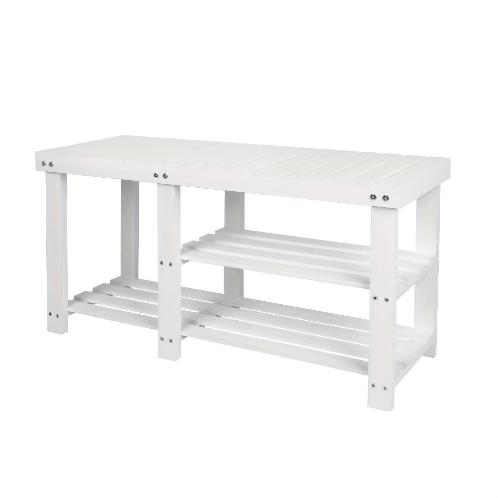 Shoe Rack Bench 3-Tier Wood with Boot Organizer & Seat, Freestanding Entryway Shoe Shelf Storage for Hallway Bedroom Balcony, 250 LB Capacity