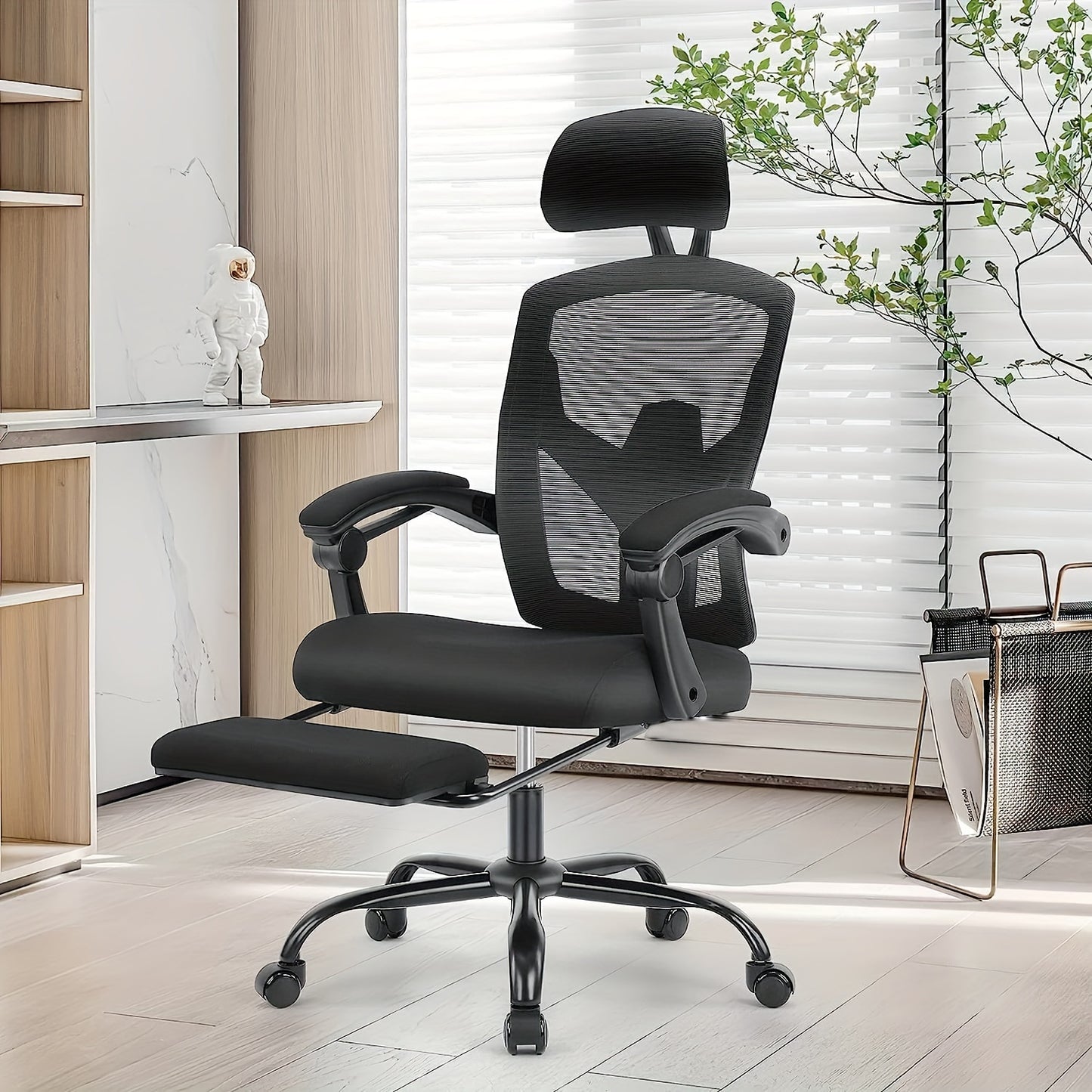 Ergonomic Office Chair With Footrest, Computer Desk Chair For Adults, High Back Mesh Rolling Swivel Reclining Chairs With Wheels Headrest Armrest