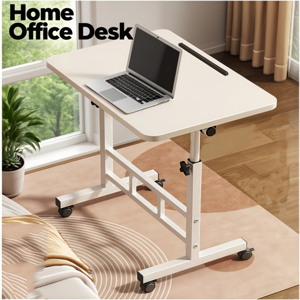 Adjustable Tilt Foldable Standing Desk 32"x16" – Portable Mobile Laptop Rolling Desk with Height Adjustment, Compact Sit-Stand Workstation, White