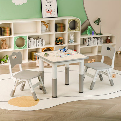 3pcs Easy-Clean Toddler Furniture Set: Height-Adjustable Table & 2 Sturdy Wooden Chairs, Perfect for Kids' Activities in Classrooms, Bedrooms, Playrooms, & Homes, Christmas Gifts