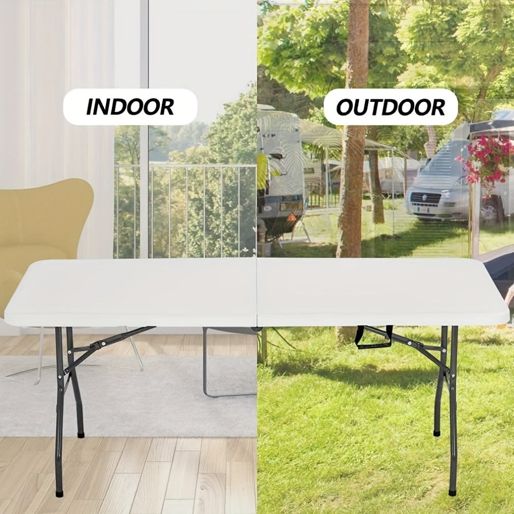 Heavy Duty Folding Table 4ft 6ft with 1.5" Thick HDPE Tabletop & Carrying Handle, White Portable Fold-Flat Table for Camping Picnic Party Trade Show Vendor Booth Indoor Outdoor Events