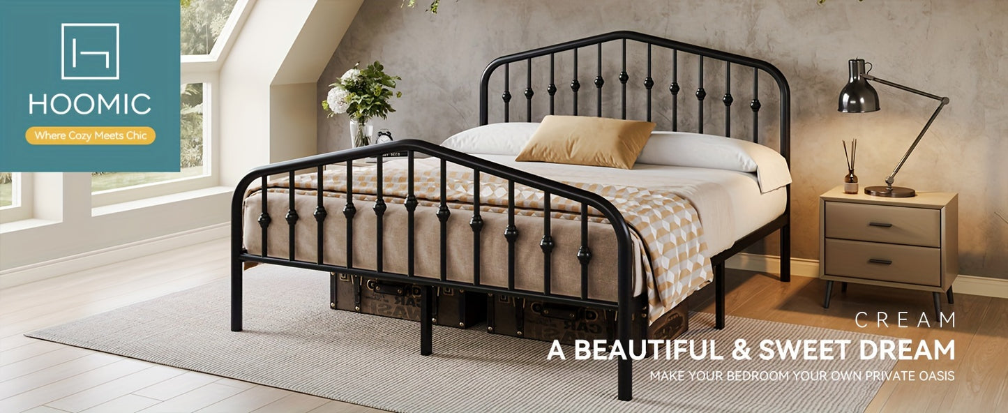 HOOMIC Queen Size Heavy-Duty Victorian Bed Frame - 14'' Wrought Iron Platform Bed with Victorian Headboard & Footboard, No Box Spring Needed, Assembly, Sturdy Metal Frame Suitable for Queen Size