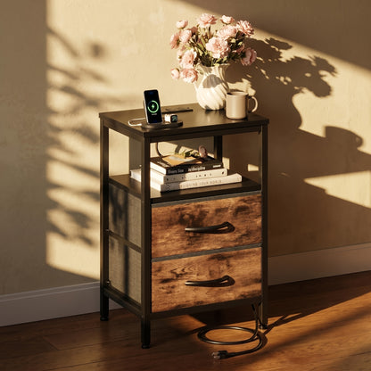 Nightstands shown in the Black+Brown, 1 Pc with 2 Drawers option