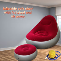 Red Sofa Set (Sofa + Footstool + Foot Pump)