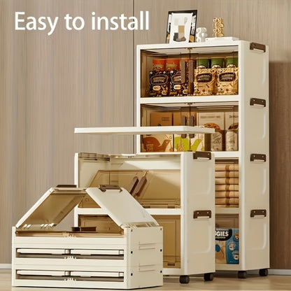 Storage Cabinet, Folding with Lids & Wheels - Collapsible Stackable Plastic Storage Bins shown in the main product view