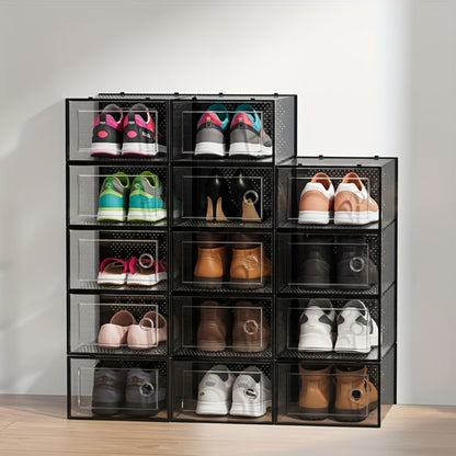Foldable Plastic Shoe Storage Organizer with Stackable Design and Dustproof Cover detail image - detail view 13