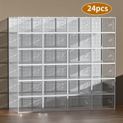 Shoe Storage Organizer shown in the White, 24pcs option