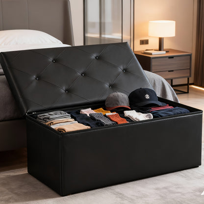 Ottoman shown in the Black, 15.2"D x 43"W x 15.2"H option
