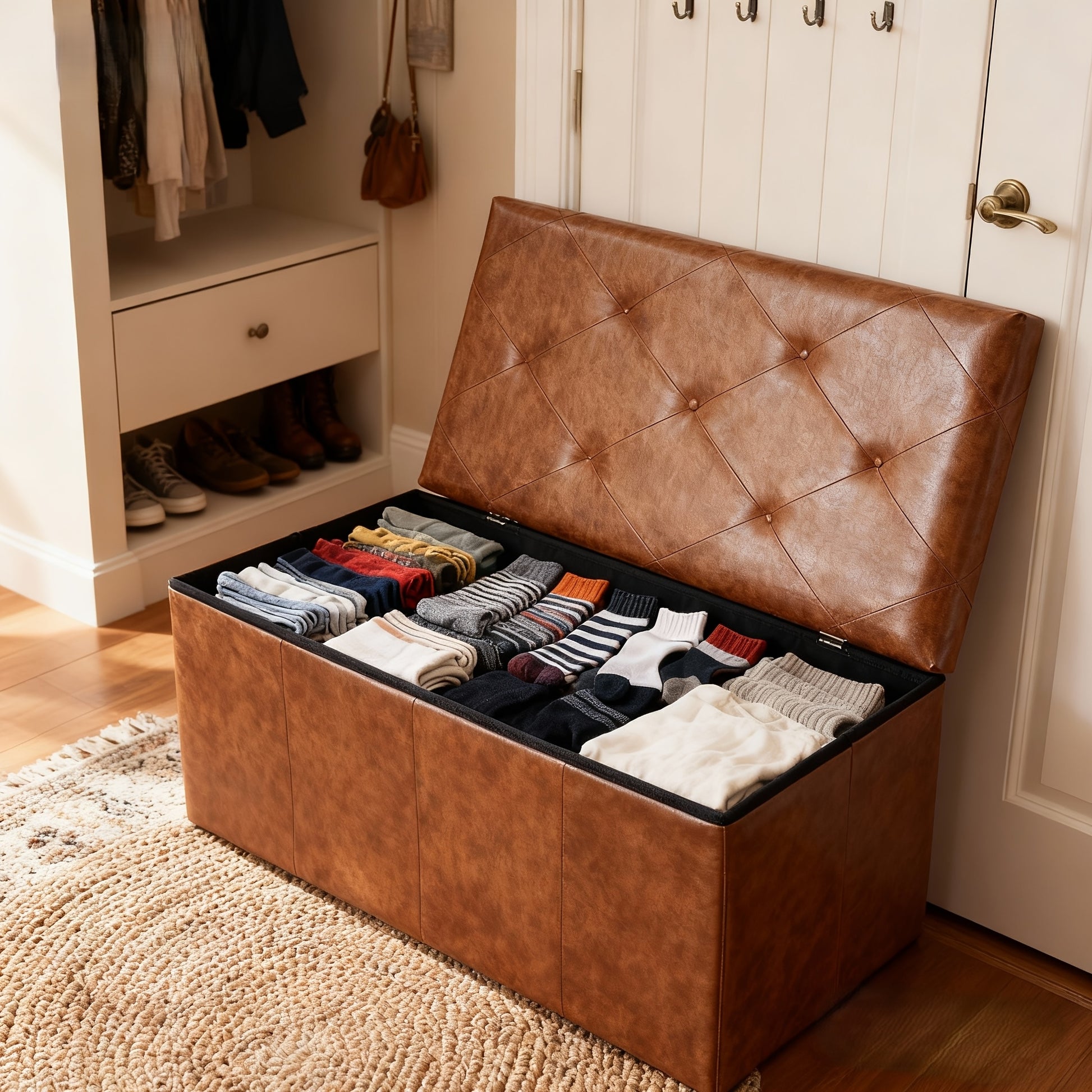 Ottoman shown in the Brown, 15.2"D x 30"W x 15.2"H option