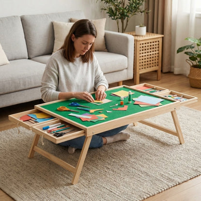 Folding Game Table with Storage Drawers and Non-Slip Base for Living Room detail image - detail view 13