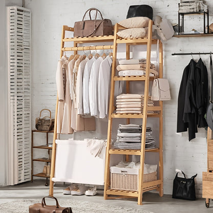 Freestanding Bamboo Clothes Rack with Storage Bag and Adjustable Shelves detail image - detail view 5