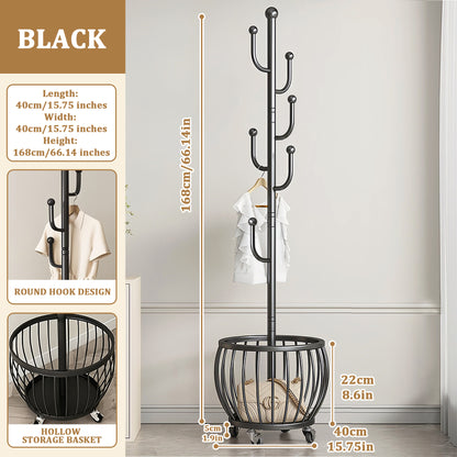 Freestanding Coat Rack with Locking Wheels for Organized Everyday Storage in Entryway detail image - detail view 12