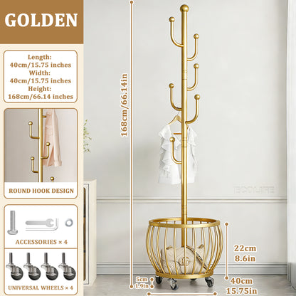 Freestanding Coat Rack with Locking Wheels for Organized Everyday Storage in Entryway detail image - detail view 14