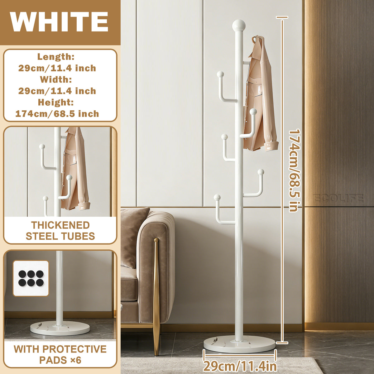 Freestanding Coat Rack with Locking Wheels for Organized Everyday Storage in Entryway detail image - detail view 16