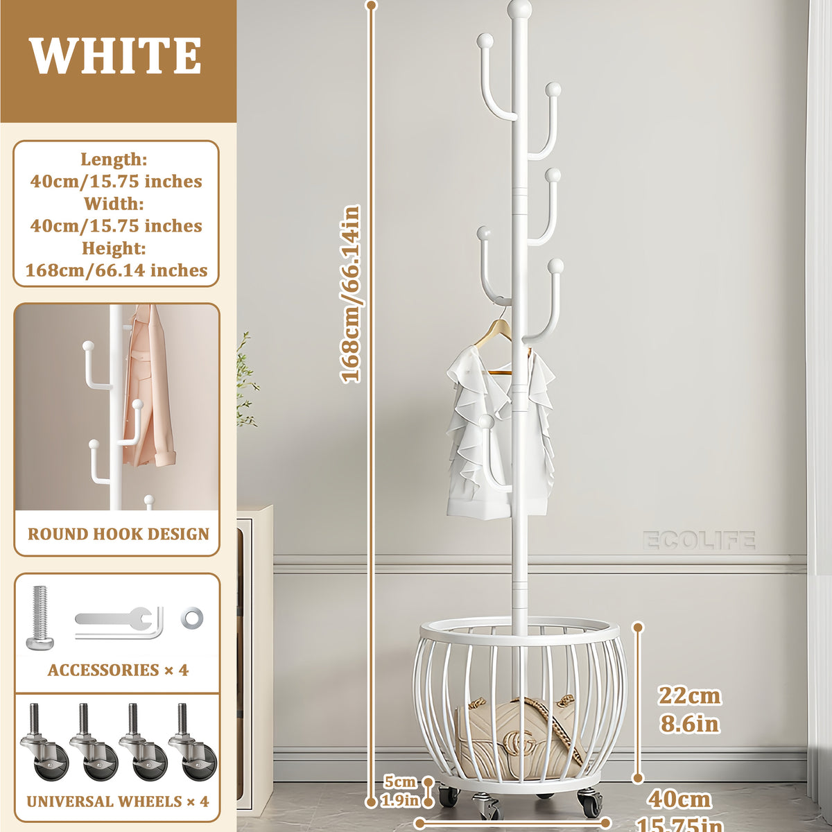 Coat Rack shown in the White option