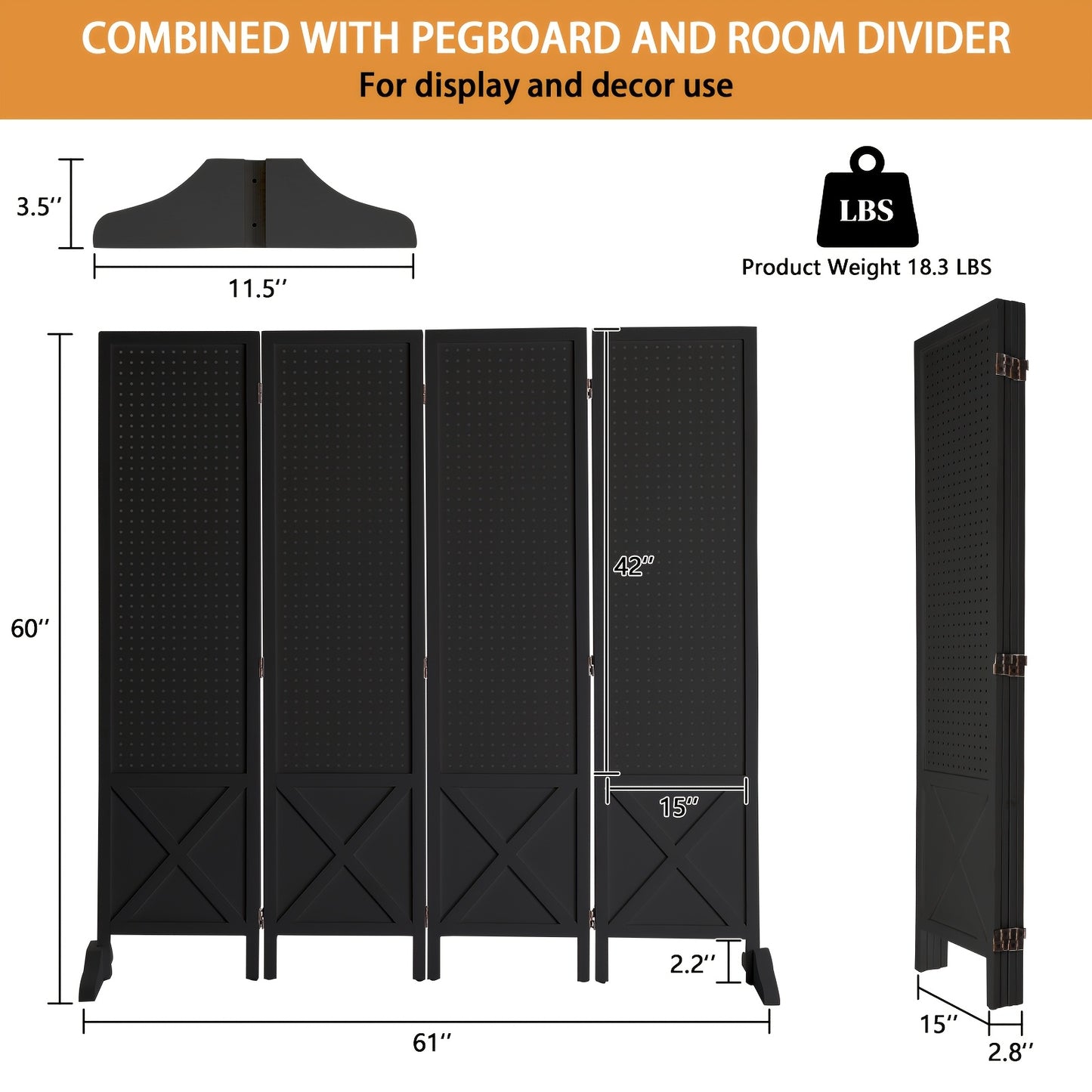 Room Divider shown in the Black, 4 panels option