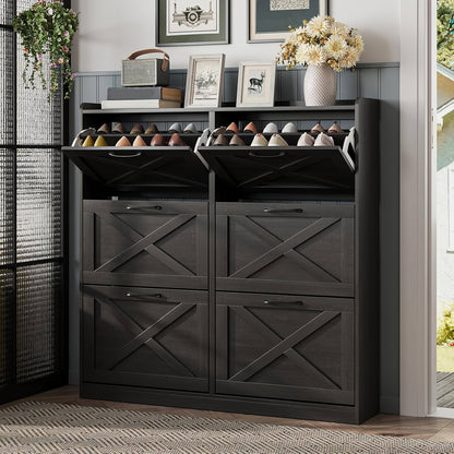Shoe Cabinet shown in the Black, 6-Drawers option