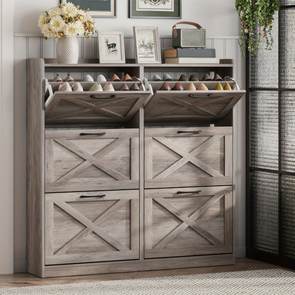 Freestanding Narrow Shoe Cabinet, Covered Shoe Storage for Entryway detail image - detail view 10
