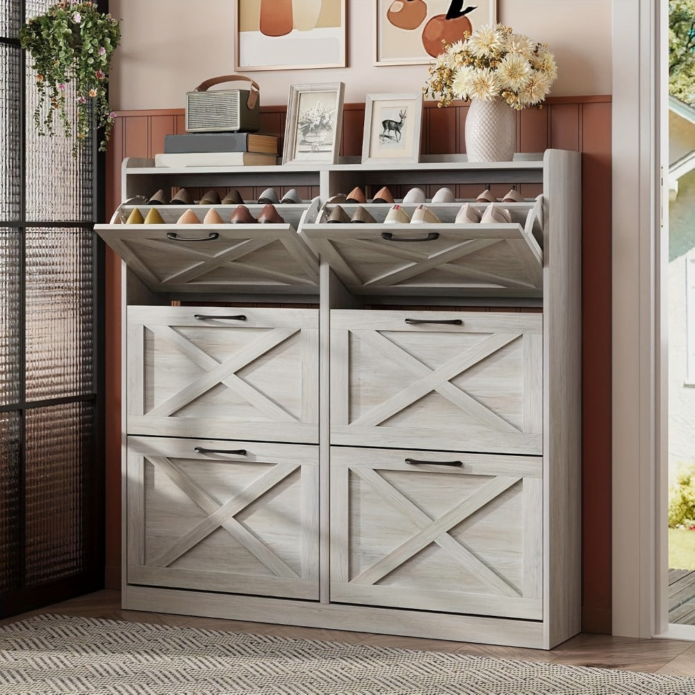 Freestanding Narrow Shoe Cabinet, Covered Shoe Storage for Entryway detail image - detail view 14
