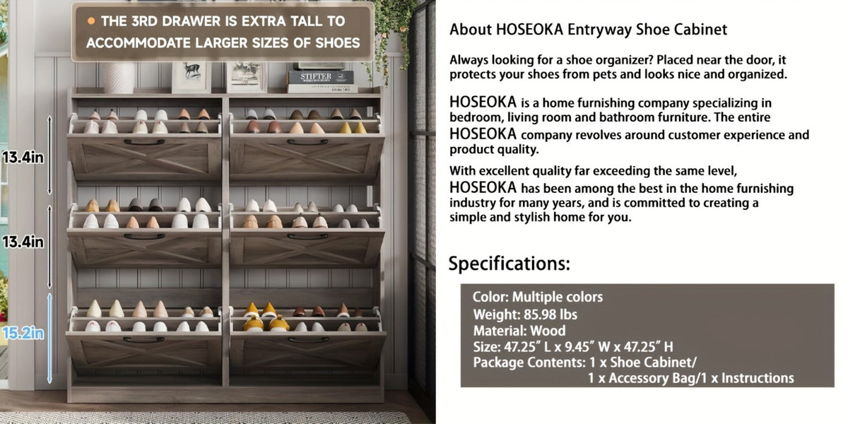 Freestanding Narrow Shoe Cabinet, Covered Shoe Storage for Entryway detail image - detail view 18