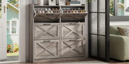 Freestanding Narrow Shoe Cabinet, Covered Shoe Storage for Entryway detail image - detail view 22