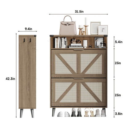 Freestanding Narrow Shoe Cabinet, Covered Shoe Storage for Entryway detail image - detail view 3