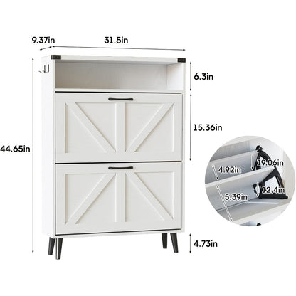 Freestanding Narrow Shoe Cabinet, Covered Shoe Storage for Entryway detail image - detail view 5