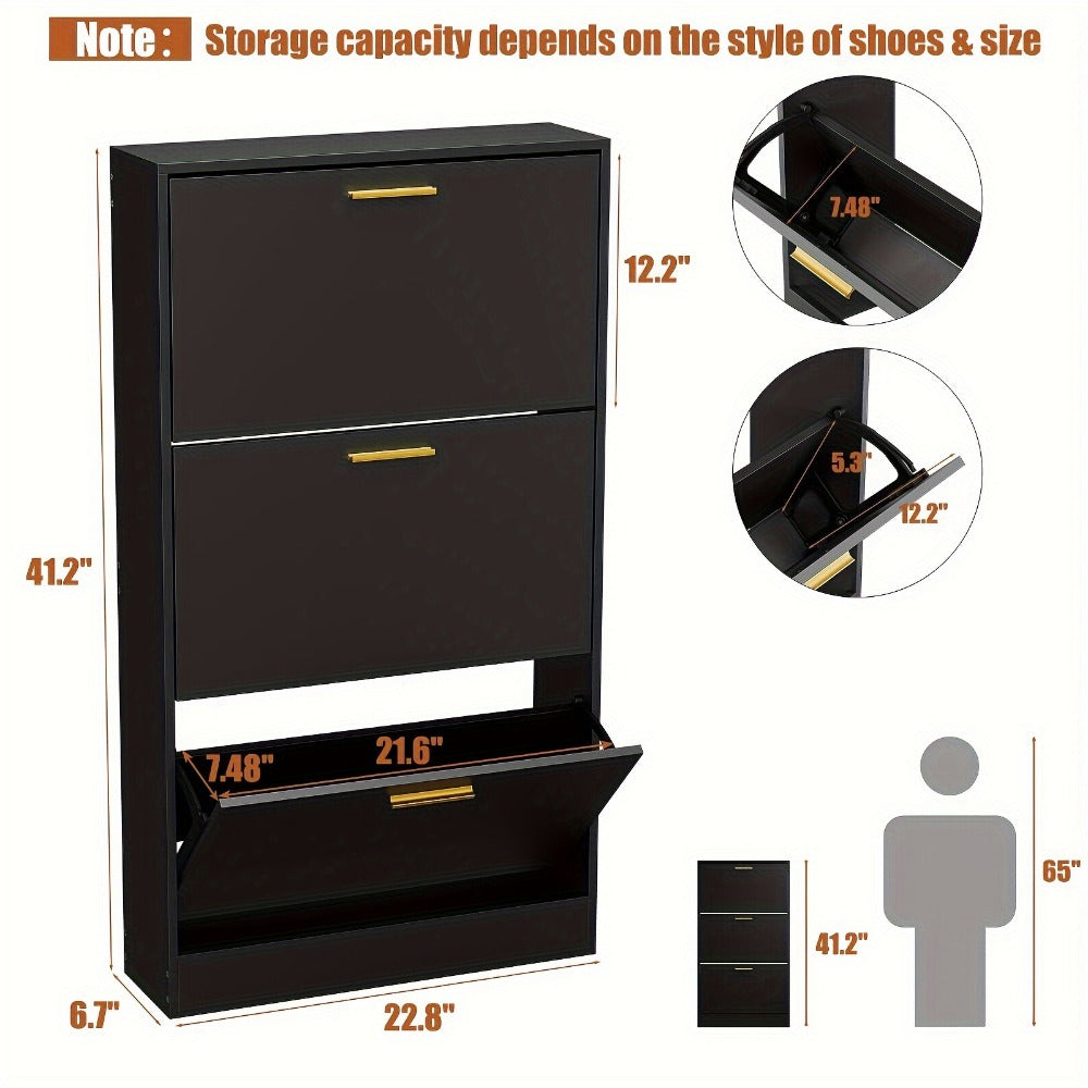 Freestanding Narrow Shoe Cabinet, Entryway Shoe Organizer for Organized Everyday Storage detail image - detail view 5