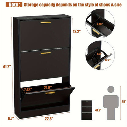 Freestanding Narrow Shoe Cabinet, Entryway Shoe Organizer for Organized Everyday Storage detail image - detail view 5