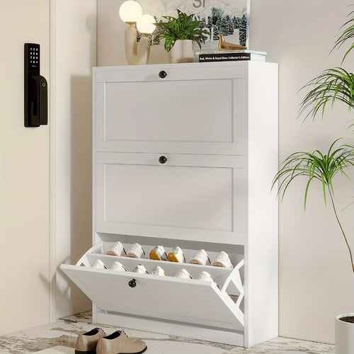 Shoe Cabinet with Flip Drawers Adjustable Shelf Narrow Freestanding Shoe Storage Organizer shown in the main product view