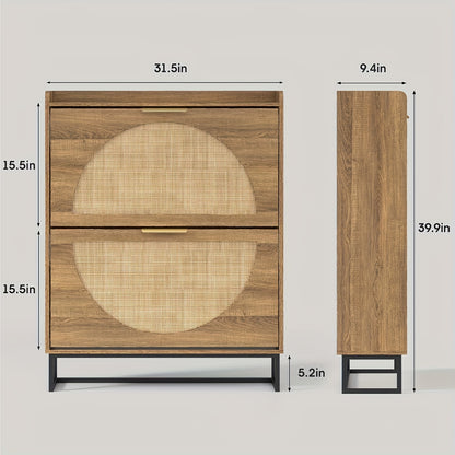 Shoe Cabinet shown in the 2-Drawers Rustic Oak Rattan option