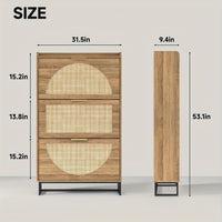 3-Drawers Rustic Oak Rattan