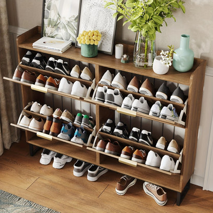 Freestanding Wicker Shoe Cabinet, Space-Saving Shoe Cupboard detail image - detail view 10