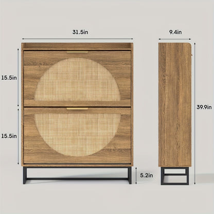 Freestanding Wicker Shoe Cabinet, Space-Saving Shoe Cupboard detail image - detail view 3