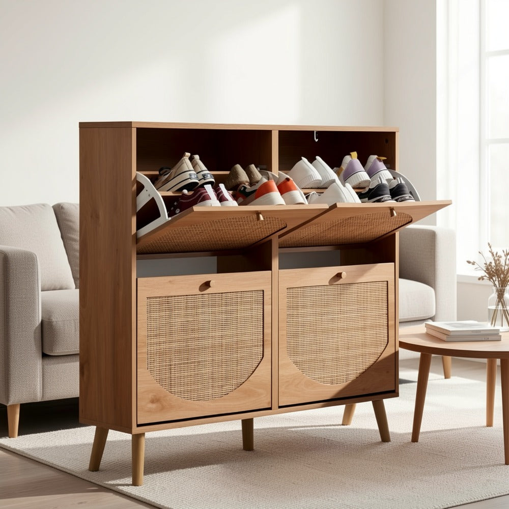 Freestanding Wicker Shoe Storage Cabinet for Entryway and Living Room detail image - detail view 10