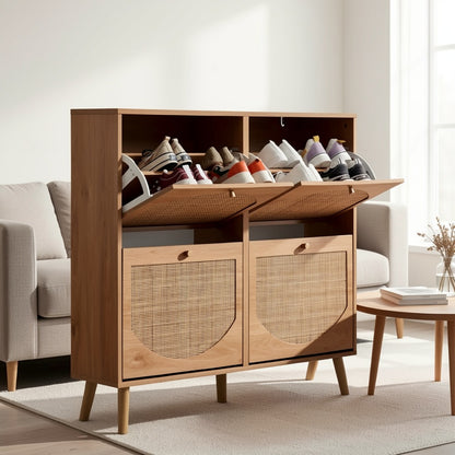 Freestanding Wicker Shoe Storage Cabinet for Entryway and Living Room detail image - detail view 10