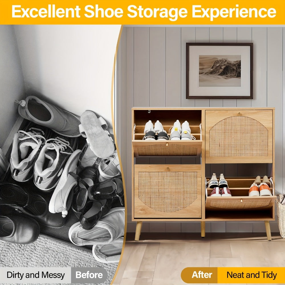 Freestanding Wicker Shoe Storage Cabinet for Entryway and Living Room detail image - detail view 12