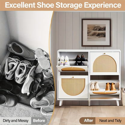 Freestanding Wicker Shoe Storage Cabinet for Entryway and Living Room detail image - detail view 20
