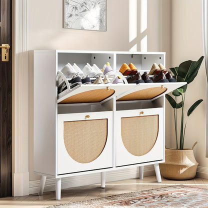 Freestanding Wicker Shoe Storage Cabinet for Entryway and Living Room detail image - detail view 9