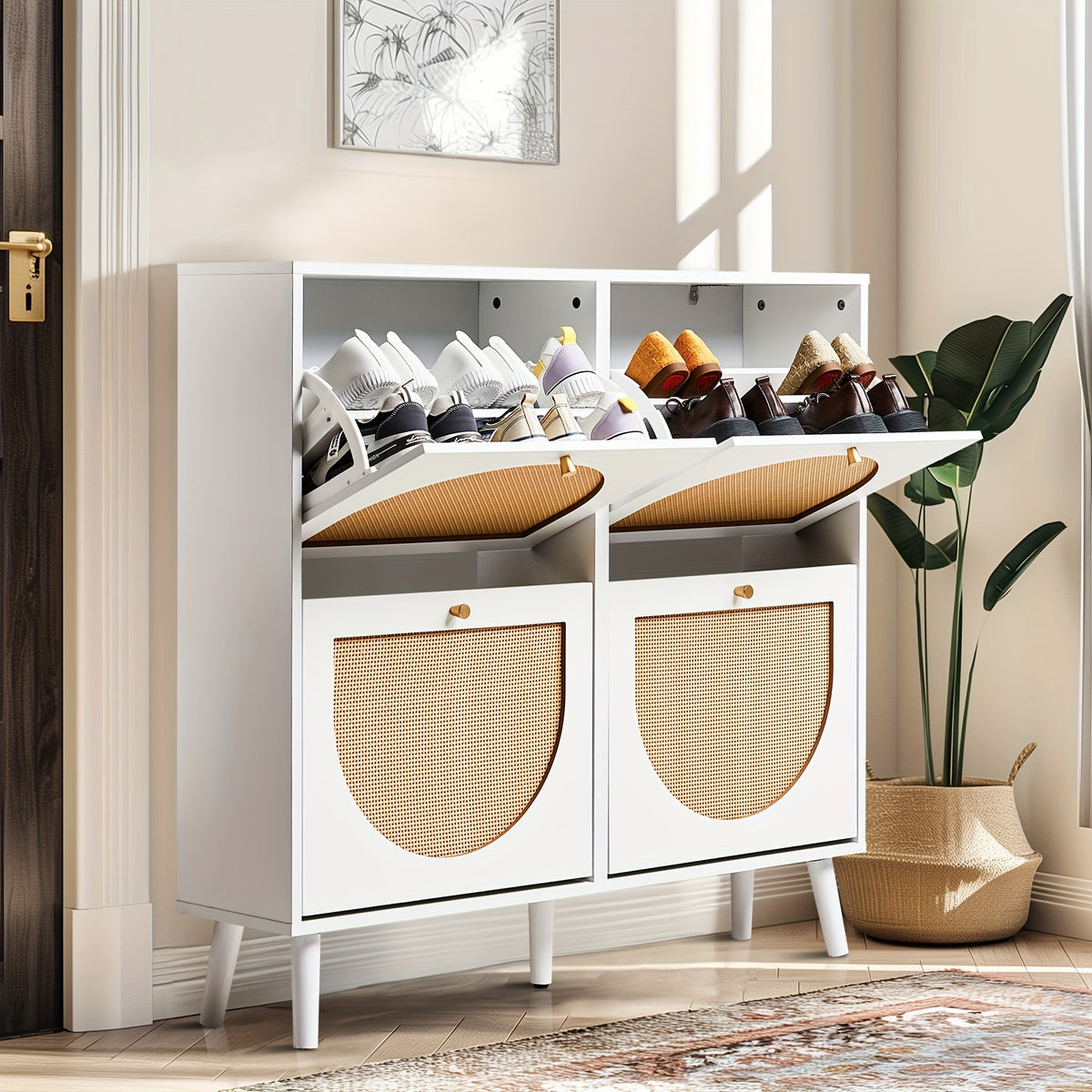 Shoe Storage Cabinet shown in the White 4-Door option