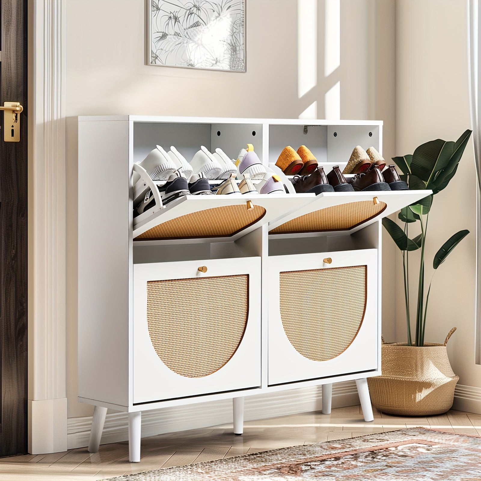 Shoe Storage Cabinet shown in the White 4-Door option