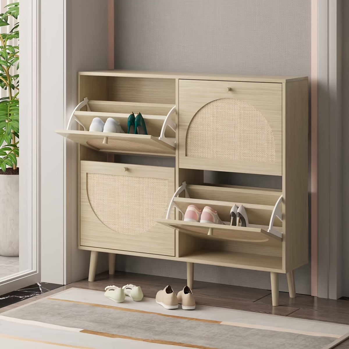 Shoe Storage Cabinet shown in the Wood 4-Door option
